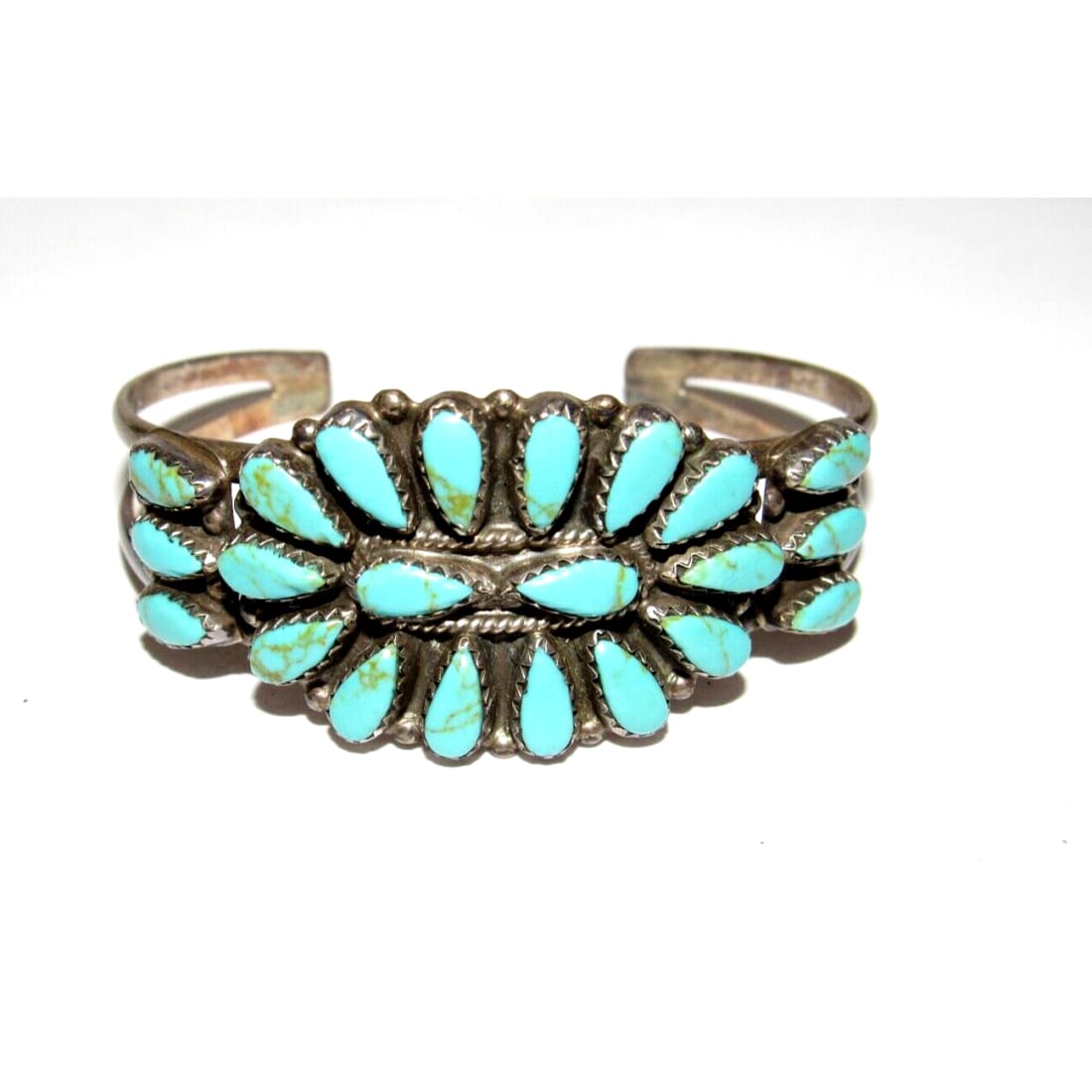 VTG Navajo Turquoise Cluster Cuff Bracelet Sterling Silver L