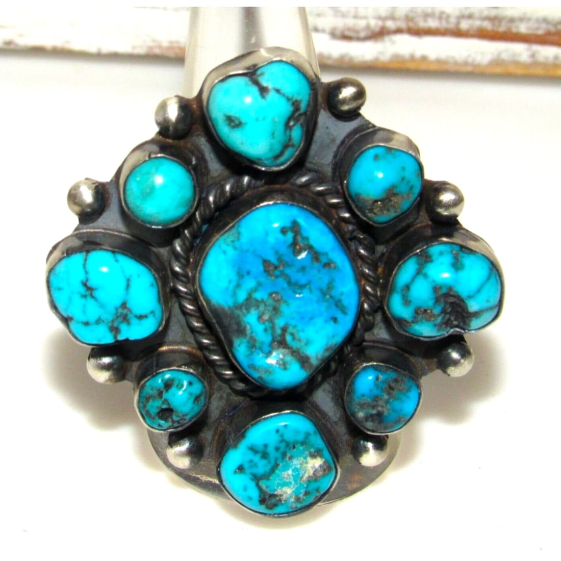 VTG Navajo Turquoise Cluster Ring Sz 10 Sleeping Beauty Mine