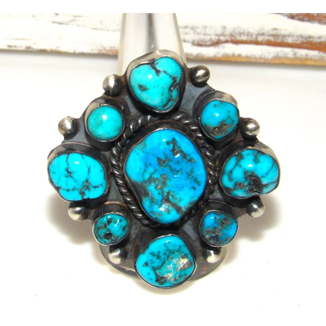 VTG Navajo Turquoise Cluster Ring Sz 10 Sleeping Beauty Mine
