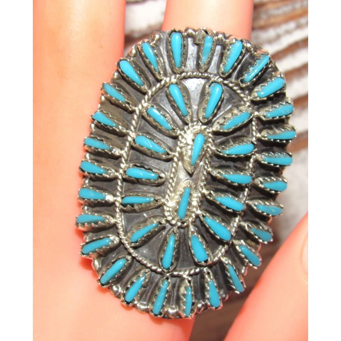 VTG Navajo Turquoise Cluster Ring Sz 9.5 Sterling Silver 
