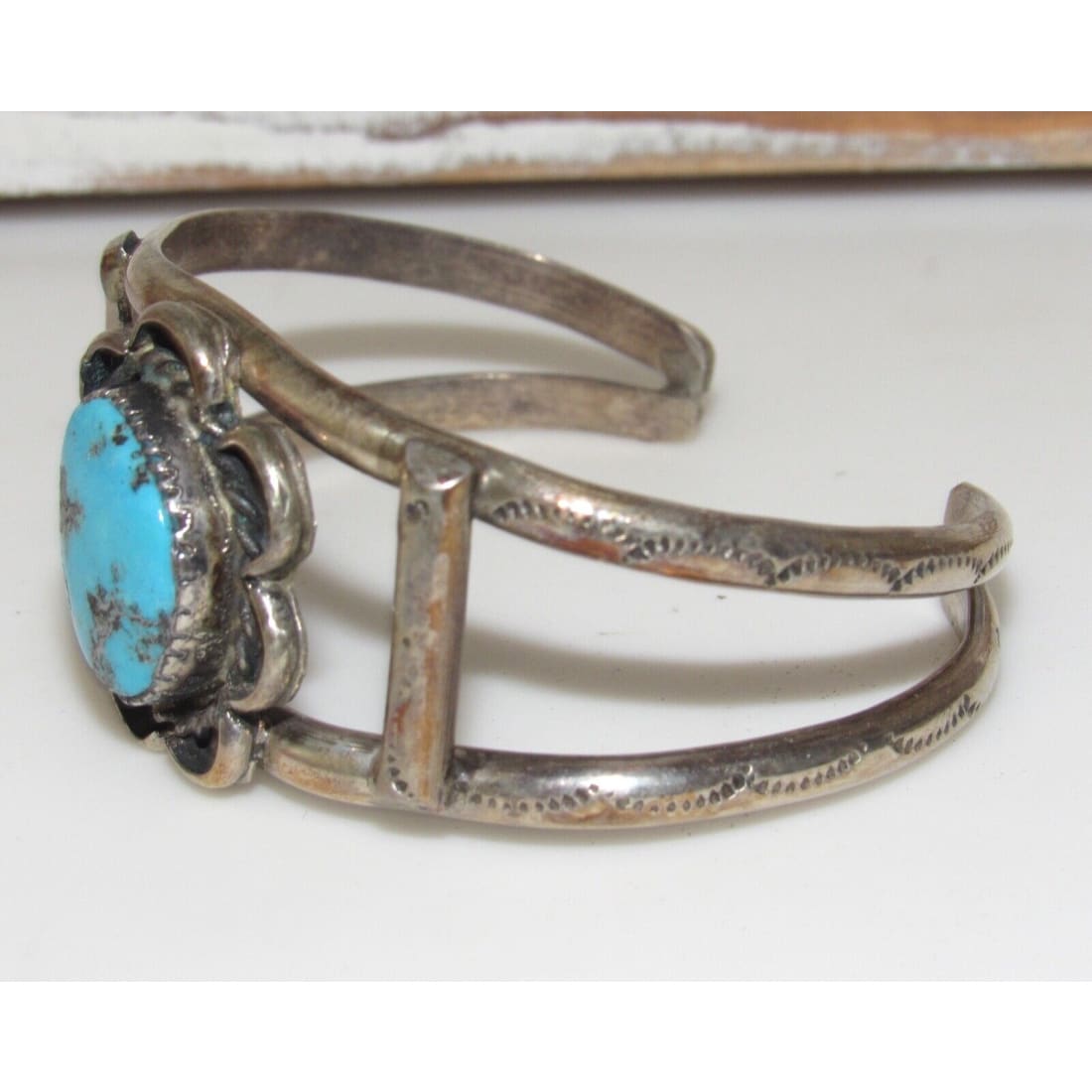 VTG Navajo Turquoise Cuff Bracelet Sterling Silver Old Pawn 