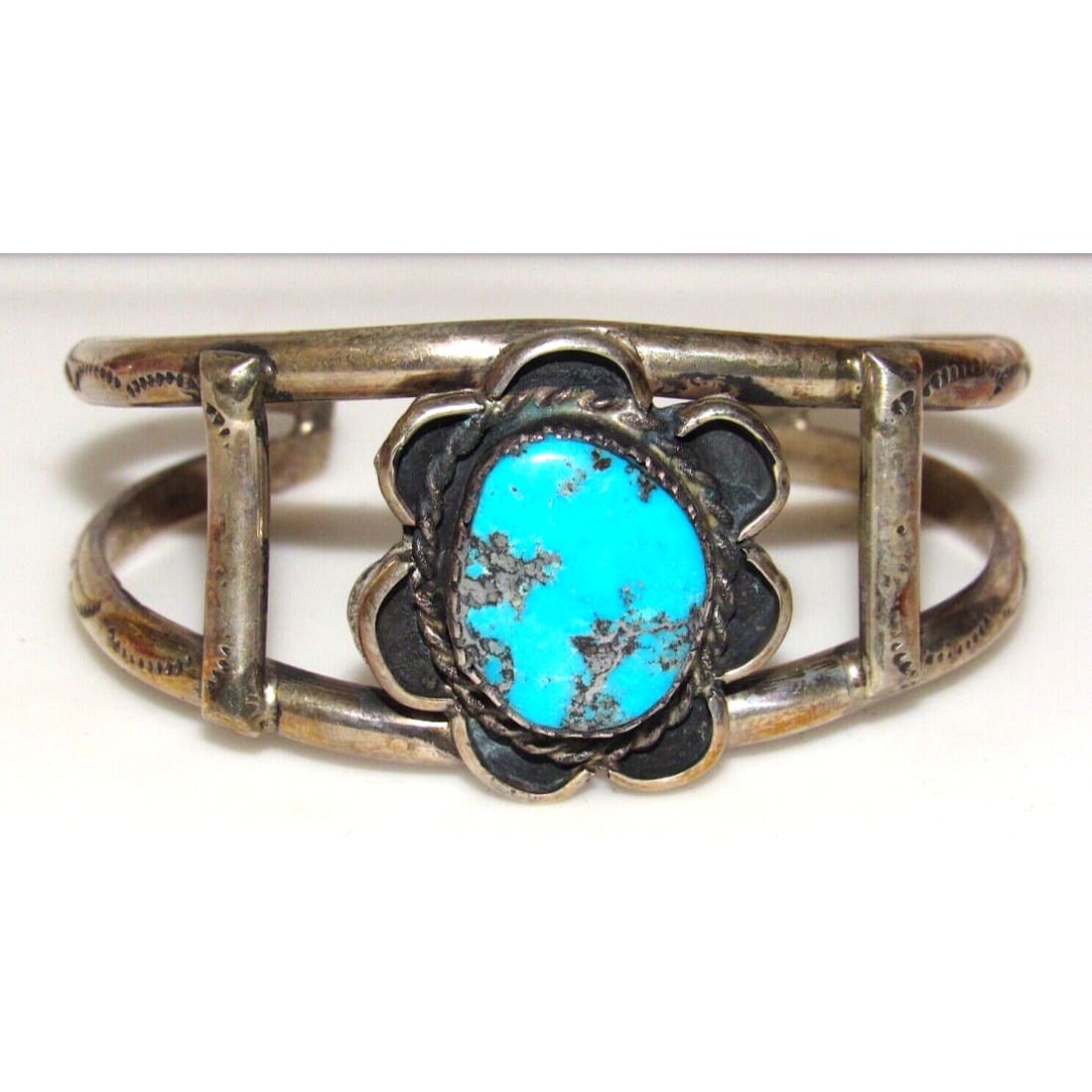 VTG Navajo Turquoise Cuff Bracelet Sterling Silver Old Pawn 