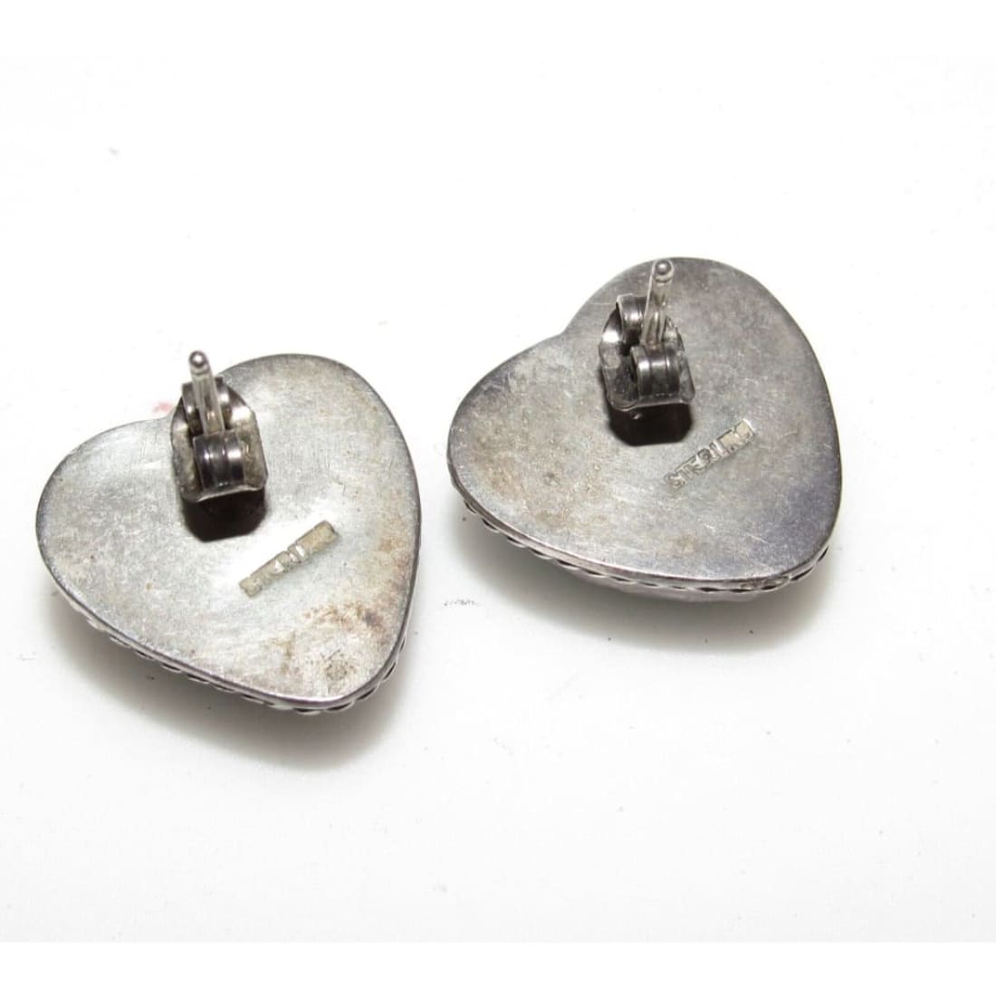 VTG Navajo Turquoise Heart Earrings Sterling Silver Posts 