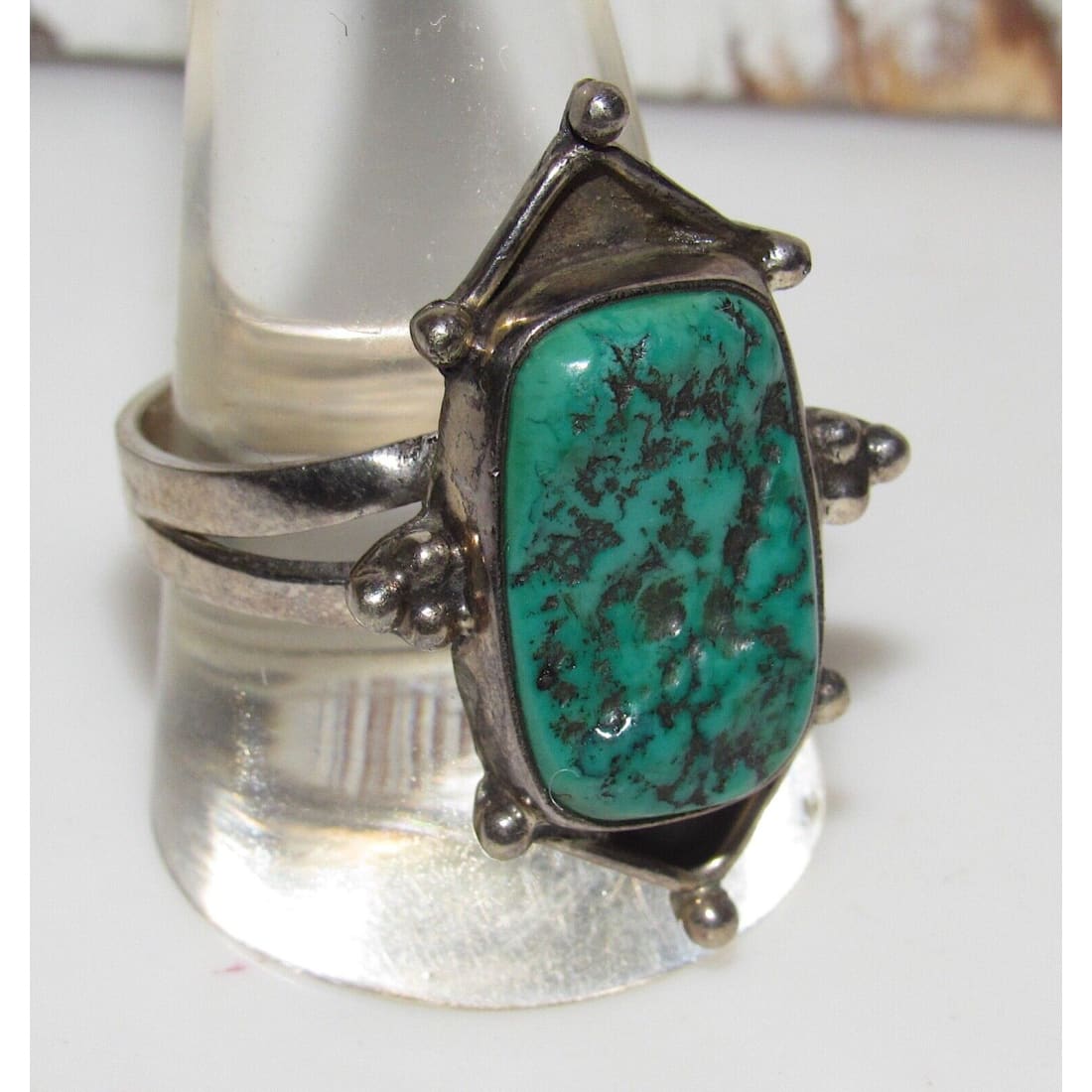VTG Navajo Turquoise Ring Size 11 Sterling Silver Native 