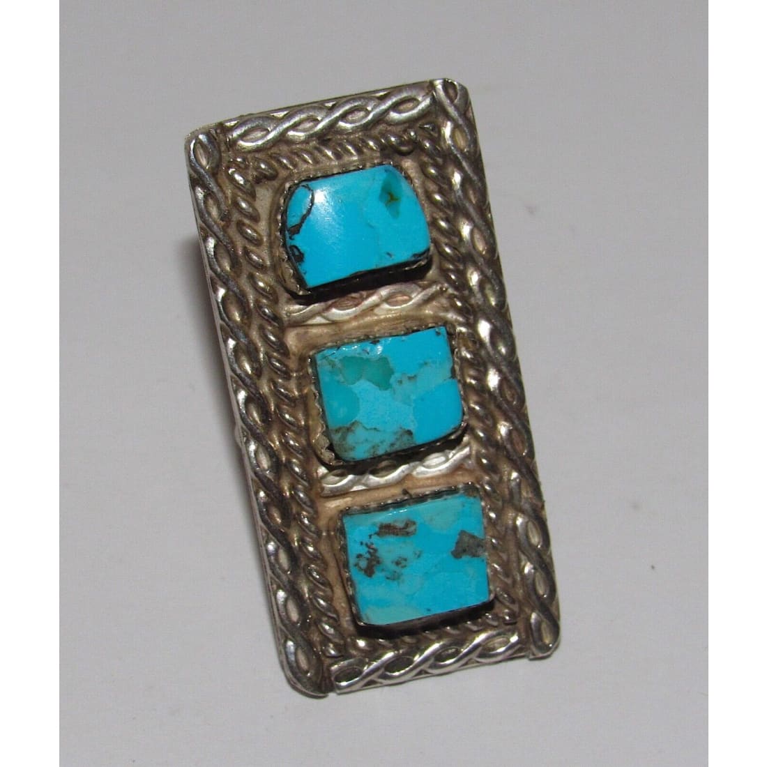 VTG Navajo Turquoise Ring Size 8 Sterling Silver 3 Stone 