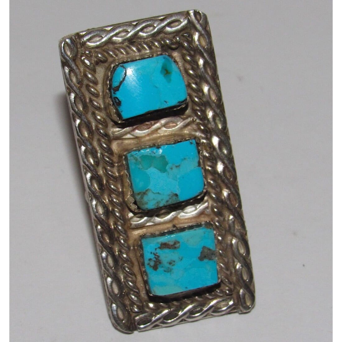 VTG Navajo Turquoise Ring Size 8 Sterling Silver 3 Stone 
