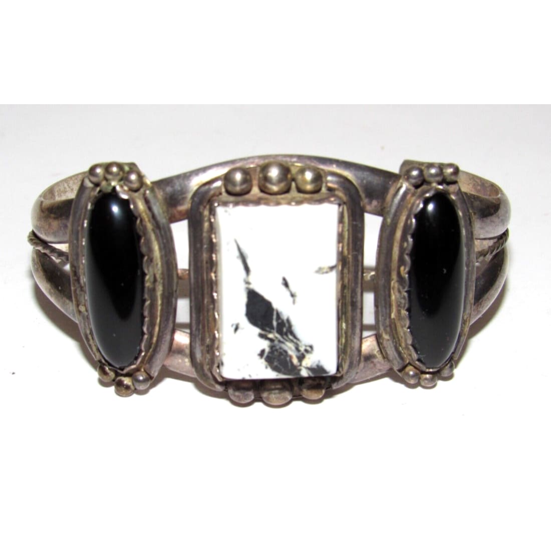 VTG Navajo White Buffalo & Onyx Statement Cuff Bracelet 