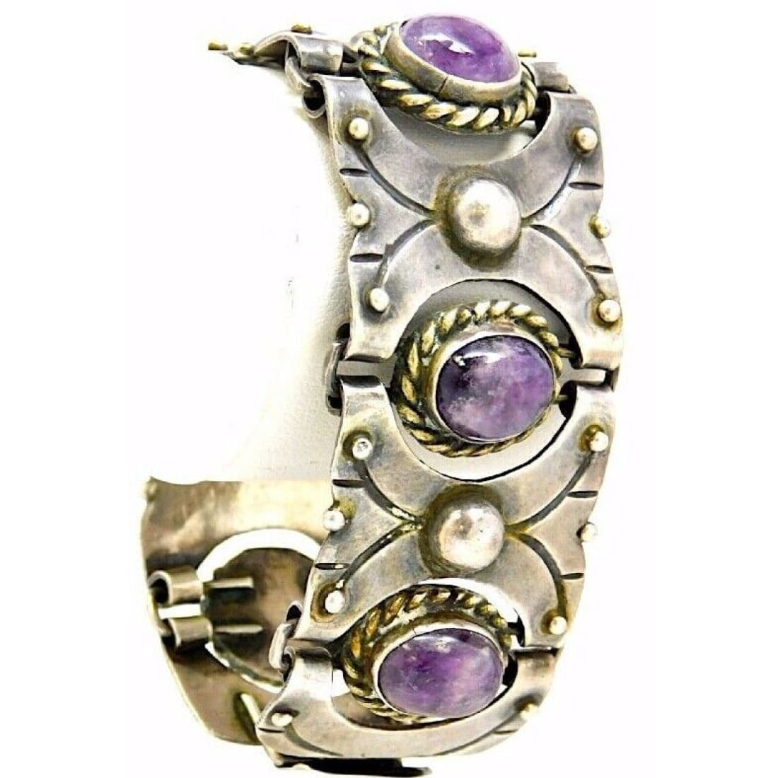 VTG TAXCO Amethyst Panel Bracelet Sterling Silver Pre-Eagle 