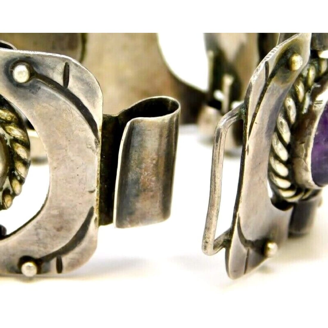 VTG TAXCO Amethyst Panel Bracelet Sterling Silver Pre-Eagle 