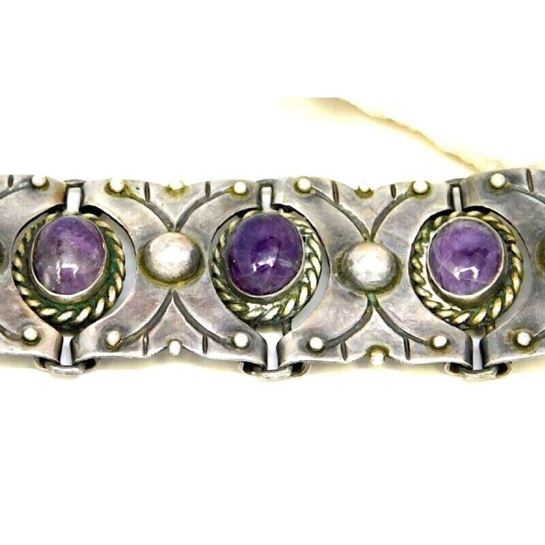 VTG TAXCO Amethyst Panel Bracelet Sterling Silver Pre-Eagle 