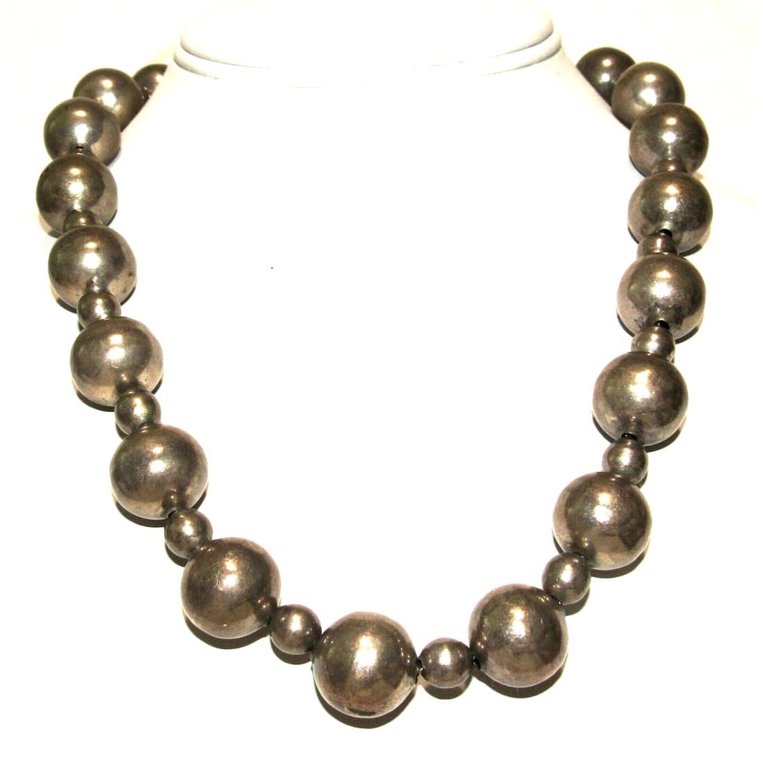VTG Taxco Mexican Sterling Silver Beaded Statement Necklace 