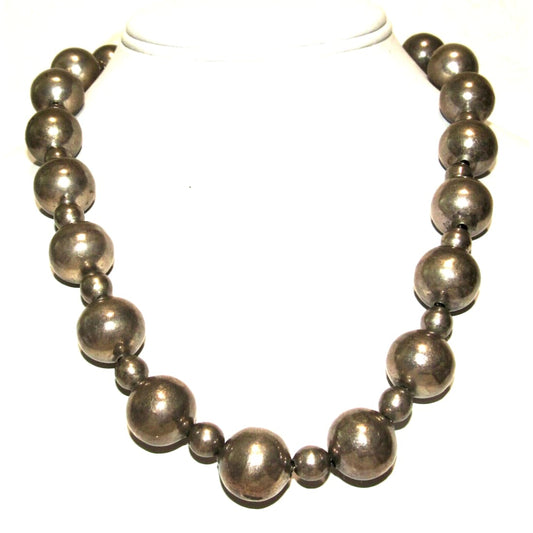 VTG Taxco Mexican Sterling Silver Beaded Statement Necklace 