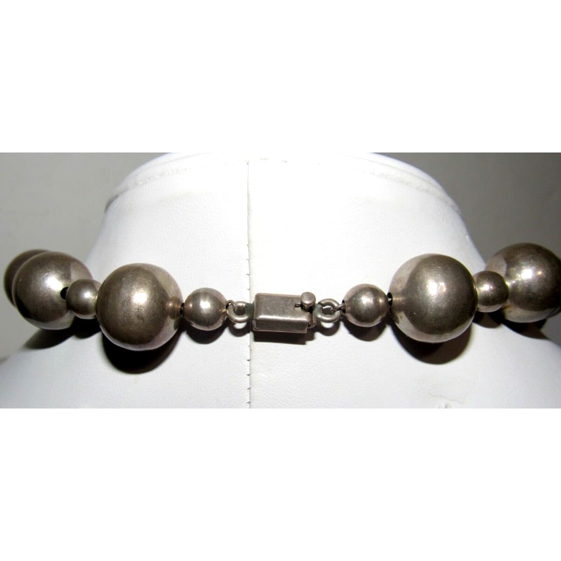 VTG Taxco Mexican Sterling Silver Beaded Statement Necklace 