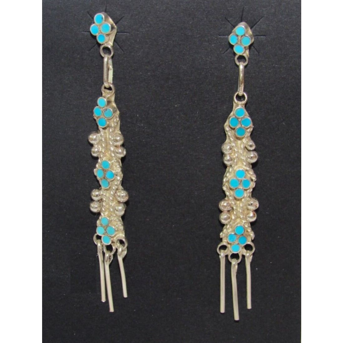 VTG Zuni Dishta Style Inlay Turquoise Dangle Earrings