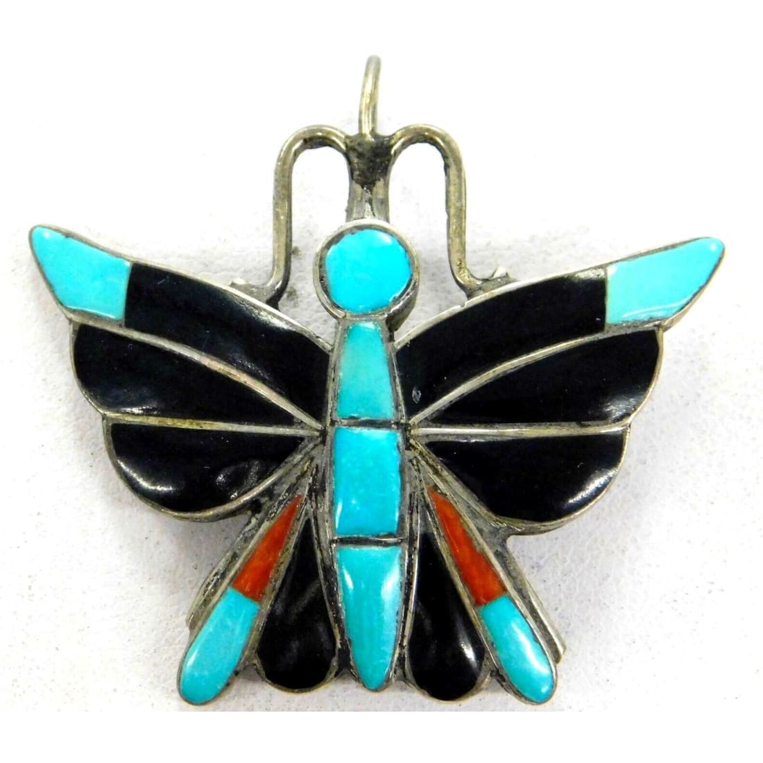VTG Zuni Howard Esalio Butterfly Pin Pendant Turquoise Jet 