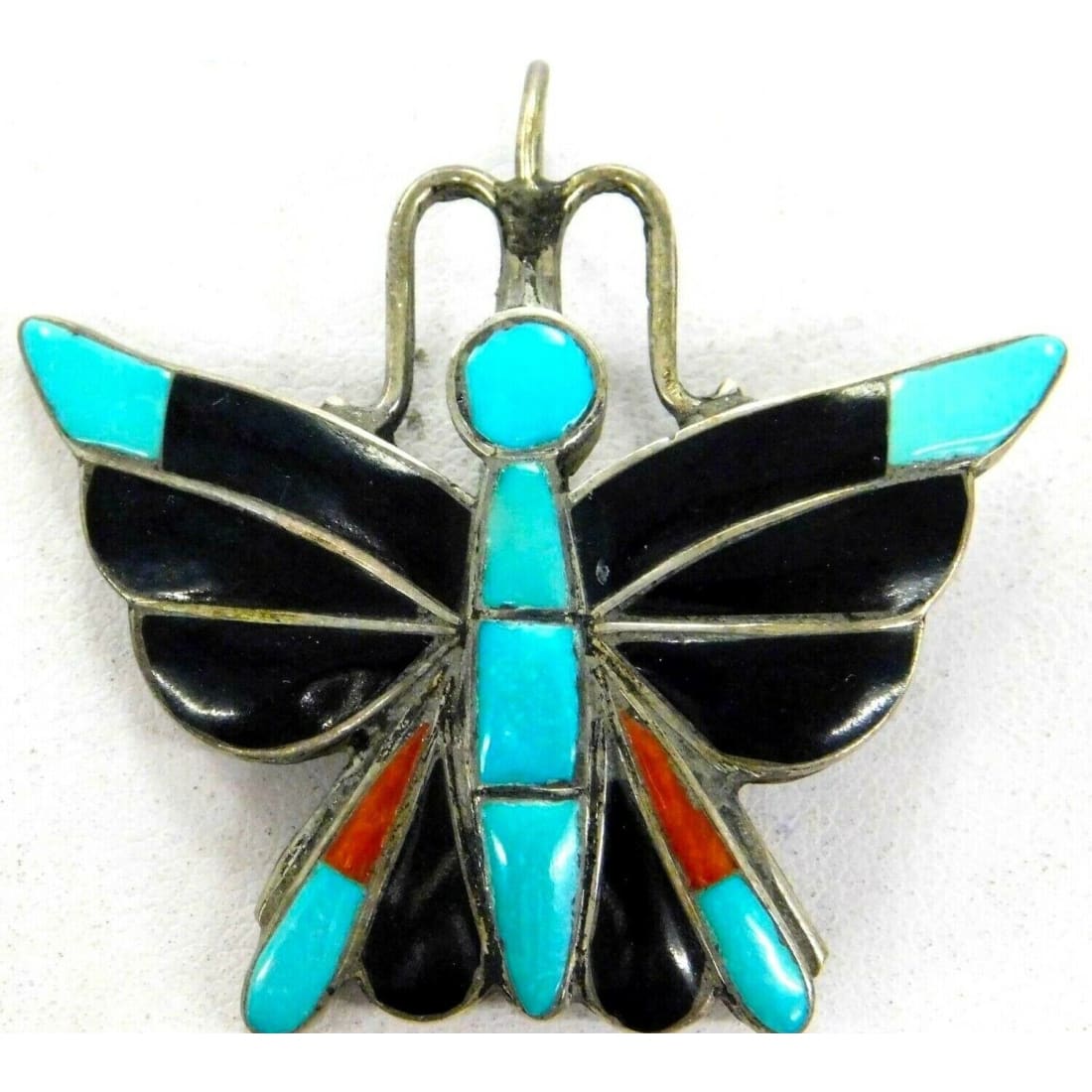 VTG Zuni Howard Esalio Butterfly Pin Pendant Turquoise Jet 