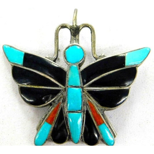 VTG Zuni Howard Esalio Butterfly Pin Pendant Turquoise Jet 