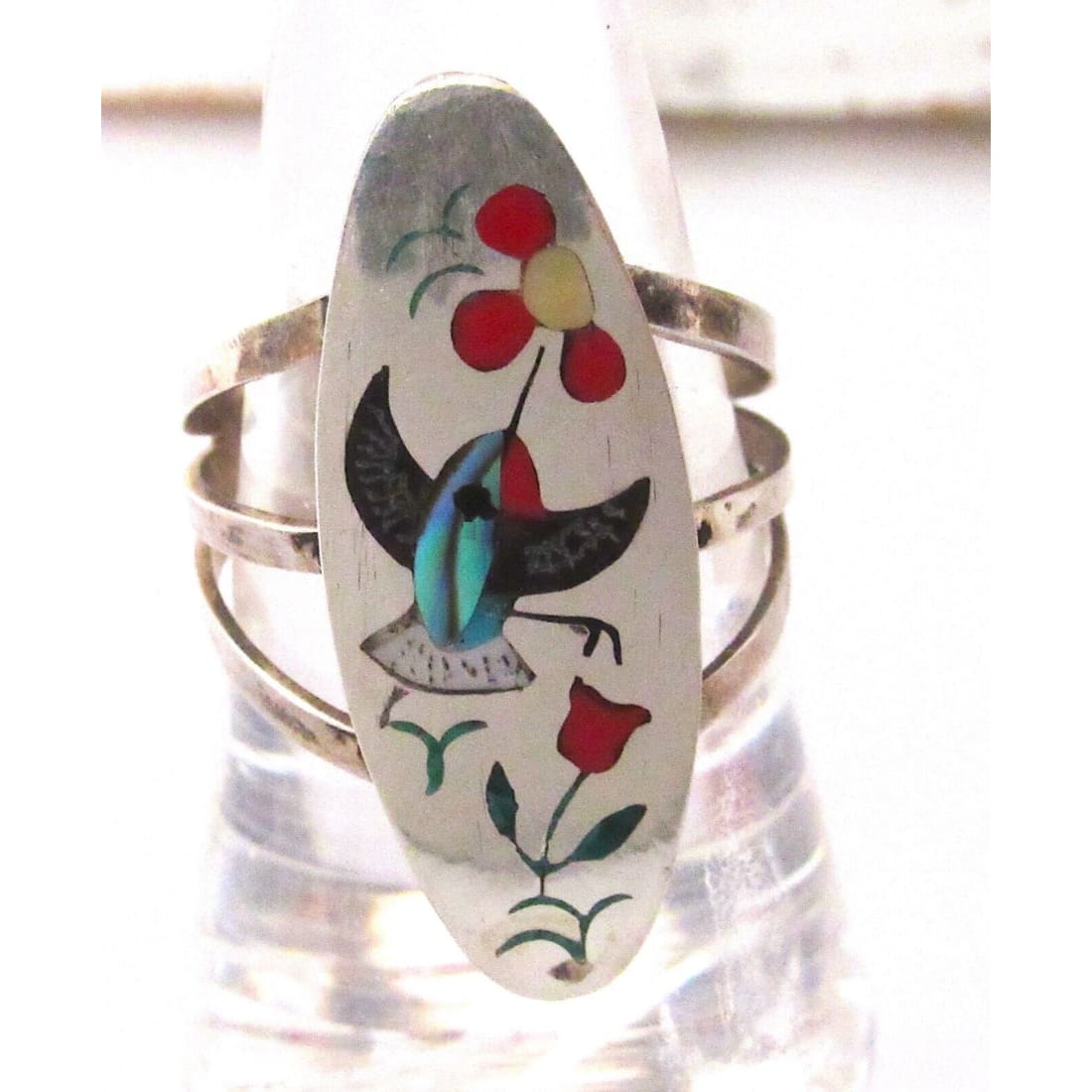 VTG Zuni Inlay Hummingbird Ring Size 8 Sterling Silver Sammy