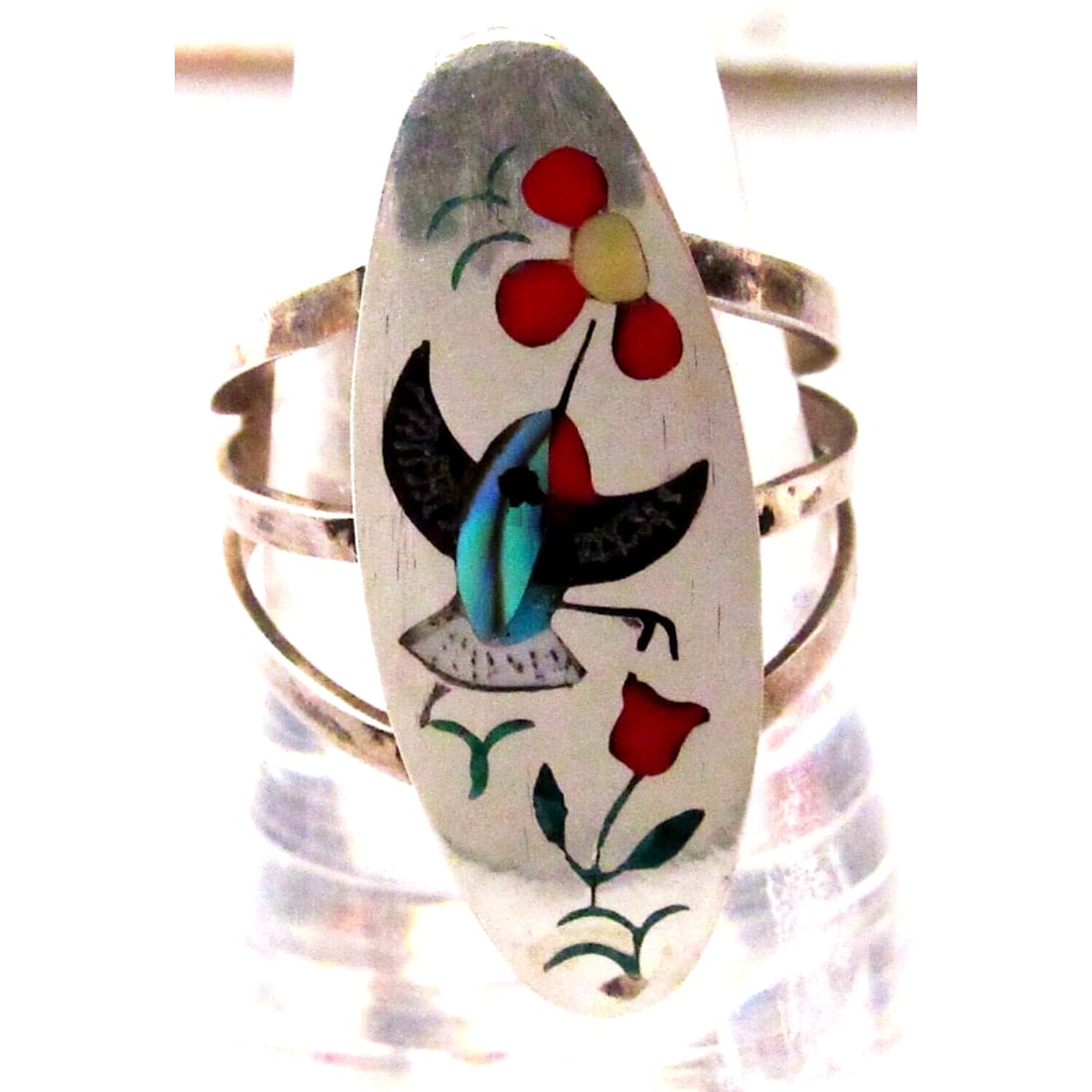 VTG Zuni Inlay Hummingbird Ring Size 8 Sterling Silver Sammy