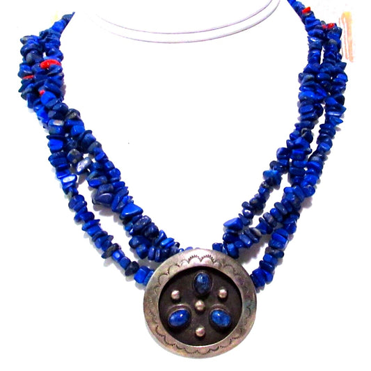 VTG Zuni Lapis Necklace with Pendant Sterling Silver Raymond