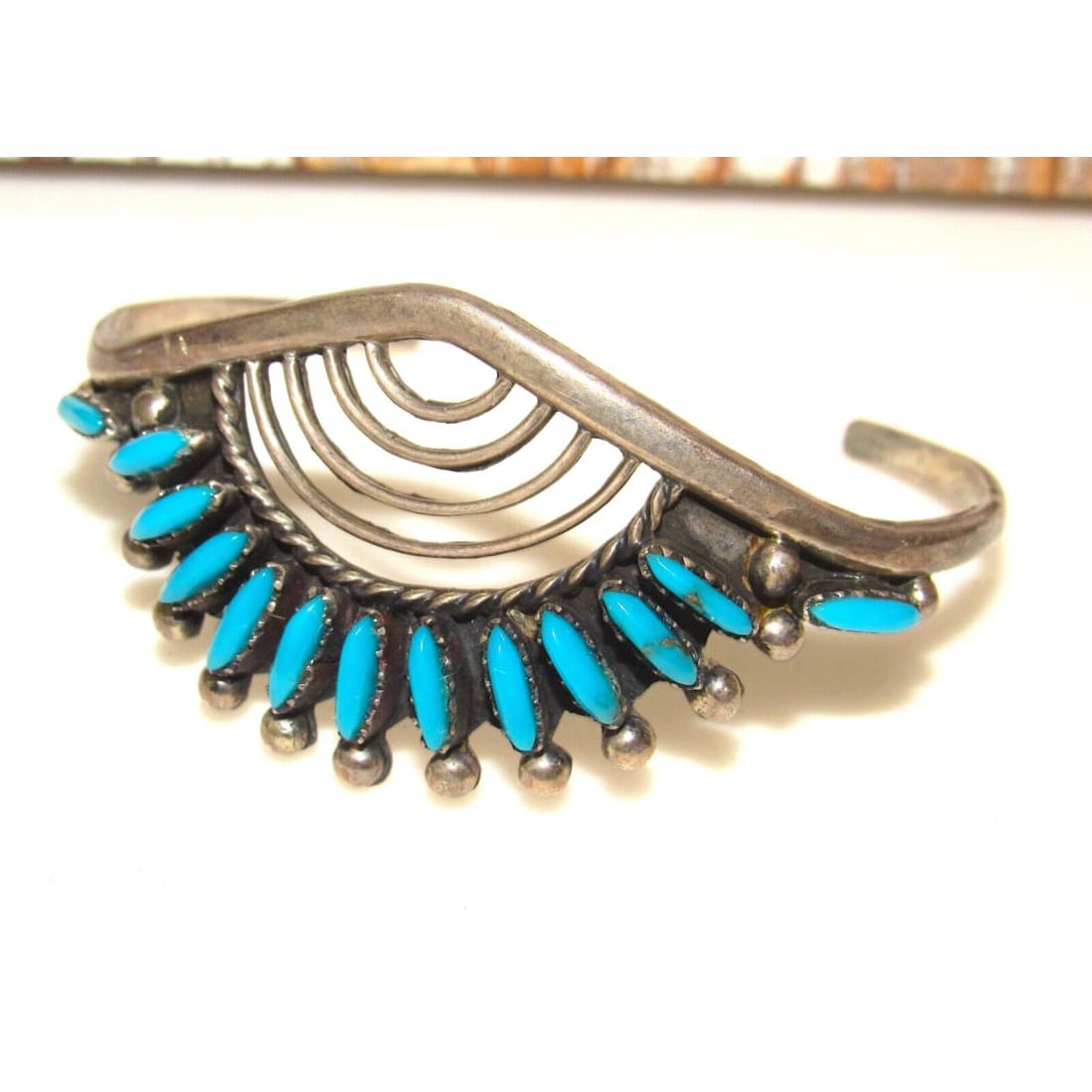 VTG Zuni Petit Point Turquoise Cuff Bracelet Sterling Silver