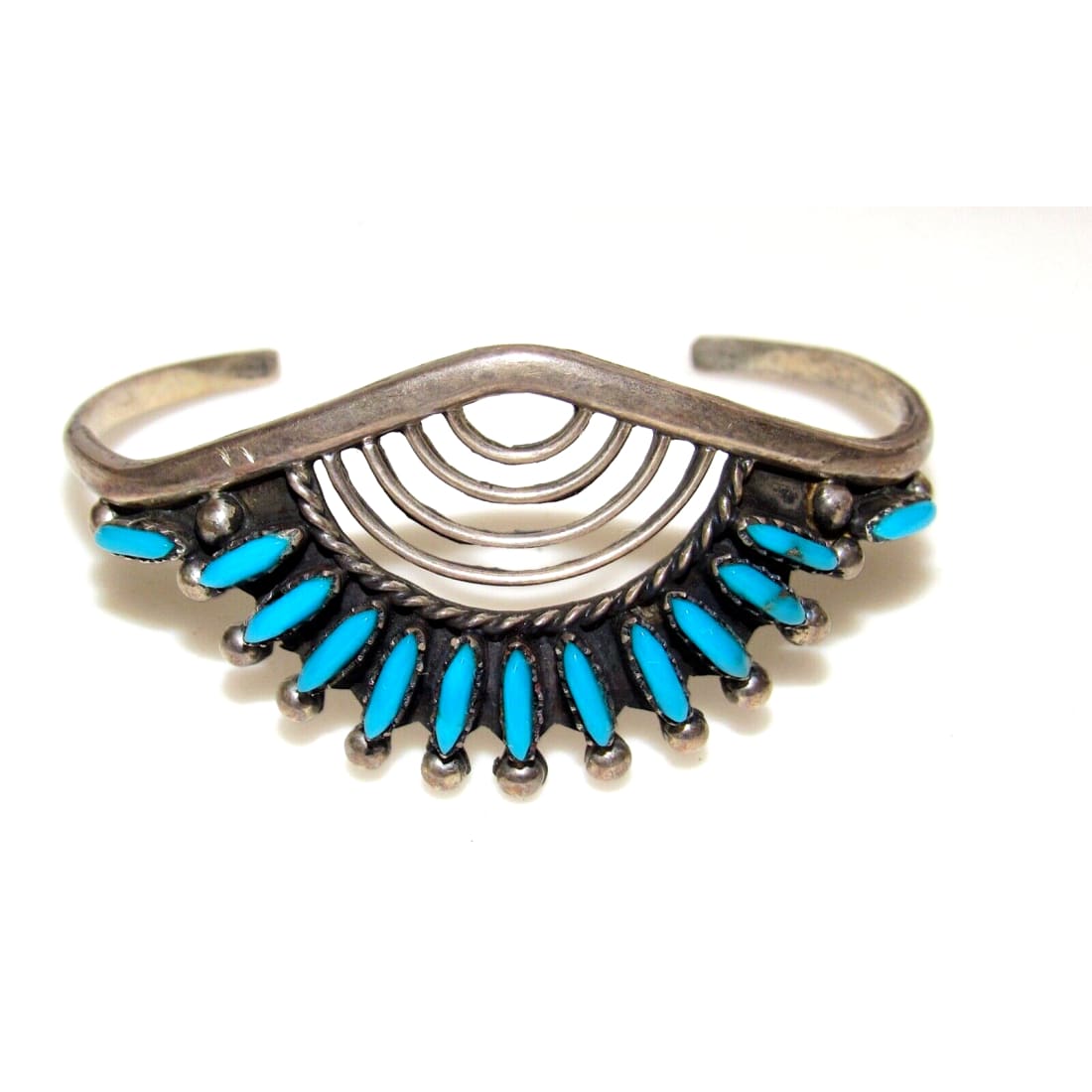 VTG Zuni Petit Point Turquoise Cuff Bracelet Sterling Silver