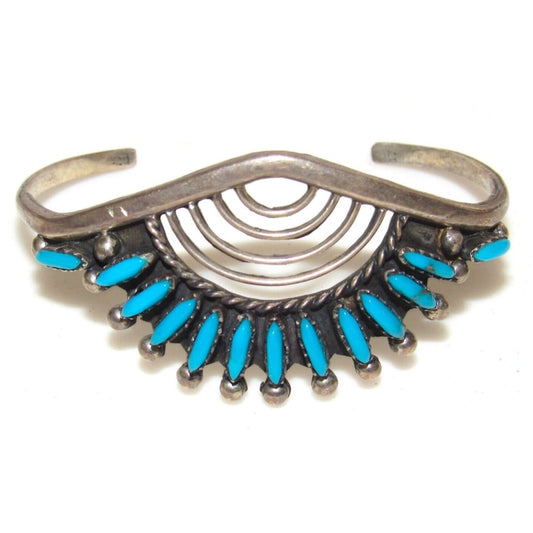 VTG Zuni Petit Point Turquoise Cuff Bracelet Sterling Silver