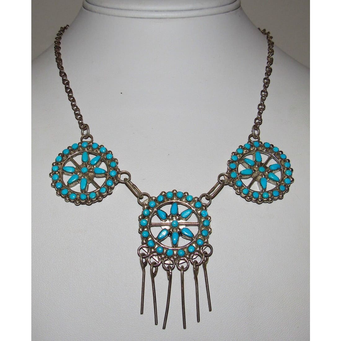 VTG Zuni Sleeping Beauty Turquoise Necklace Sterling Silver 