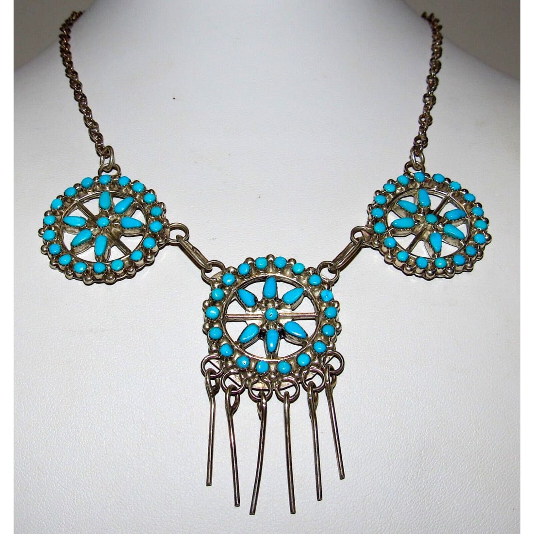 VTG Zuni Sleeping Beauty Turquoise Necklace Sterling Silver 