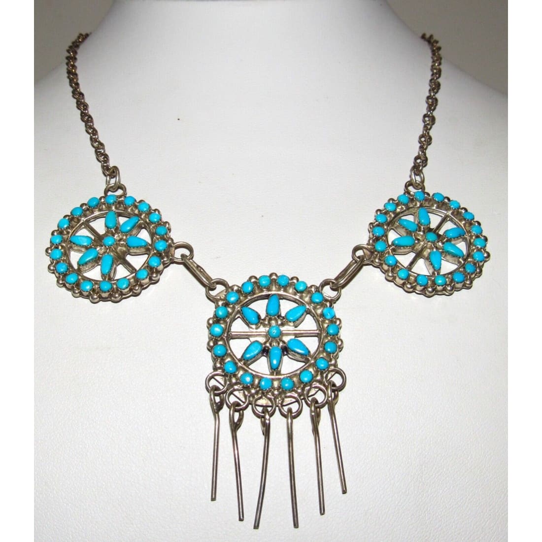VTG Zuni Sleeping Beauty Turquoise Necklace Sterling Silver 