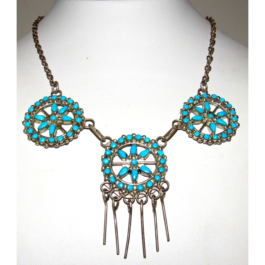 VTG Zuni Sleeping Beauty Turquoise Necklace Sterling Silver 