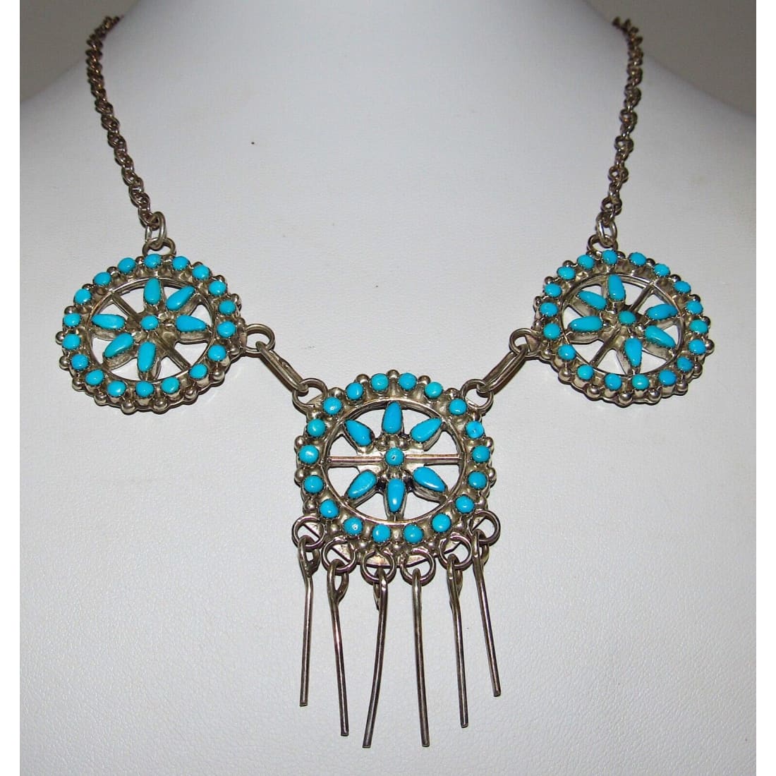 VTG Zuni Sleeping Beauty Turquoise Necklace Sterling Silver 