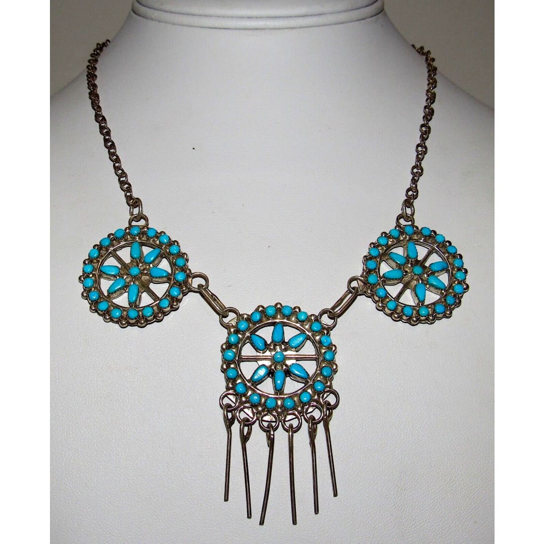 VTG Zuni Sleeping Beauty Turquoise Necklace Sterling Silver 