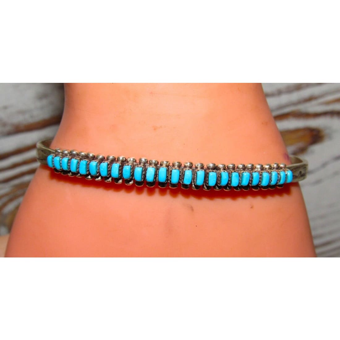 VTG Zuni Sleeping Beauty Turquoise Snake Eye Cuff Bracelet