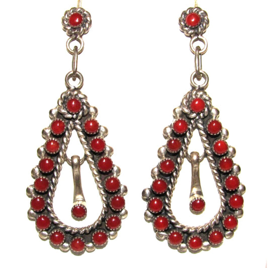 VTG Zuni Snake Eye Coral Dangle Earrings Sterling Silver Native American Native American
