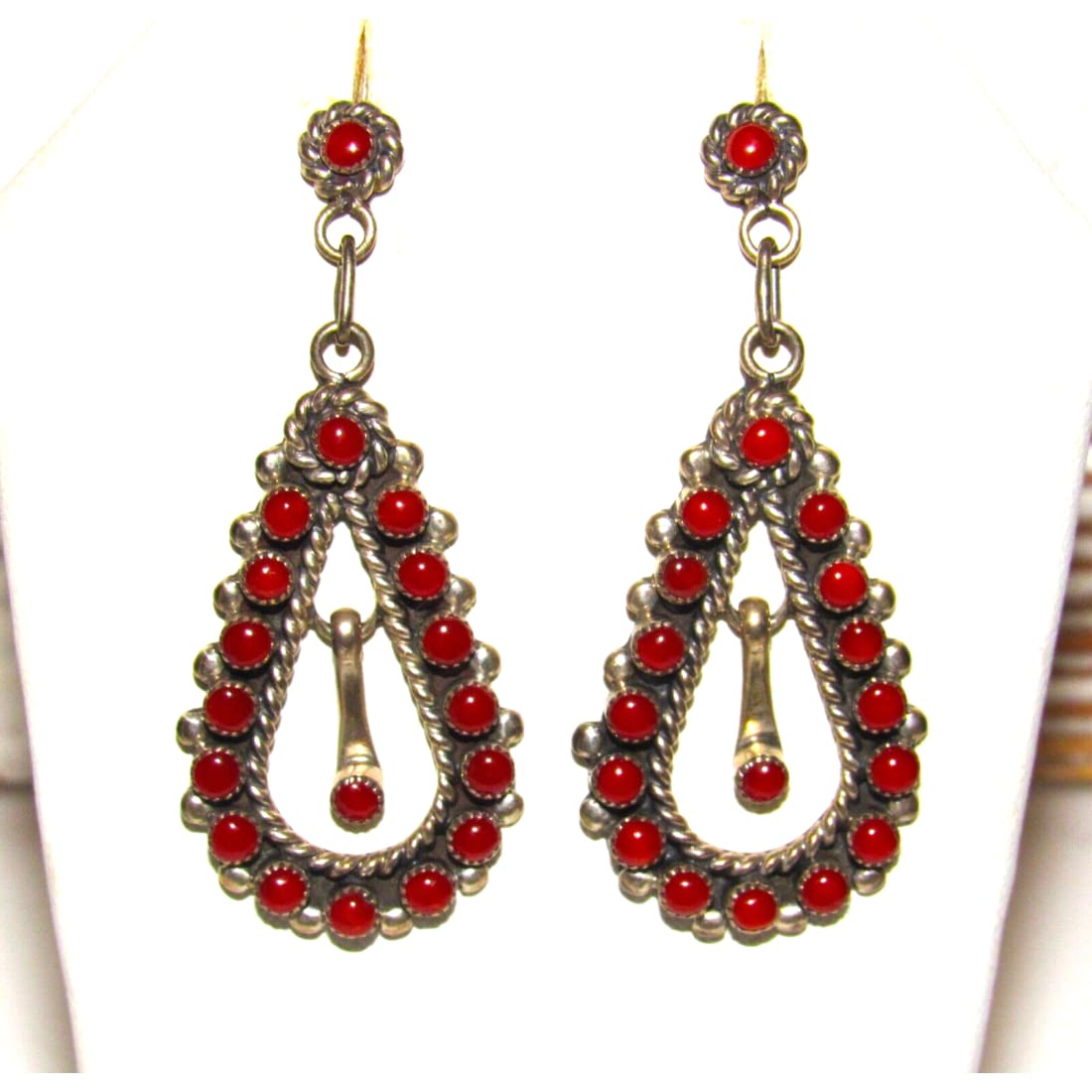 VTG Zuni Snake Eye Coral Dangle Earrings Sterling Silver Native American Native American