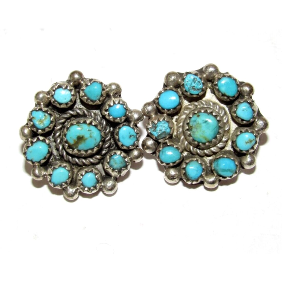 VTG Zuni Snake Eye Turquoise Cluster Earrings Sterling