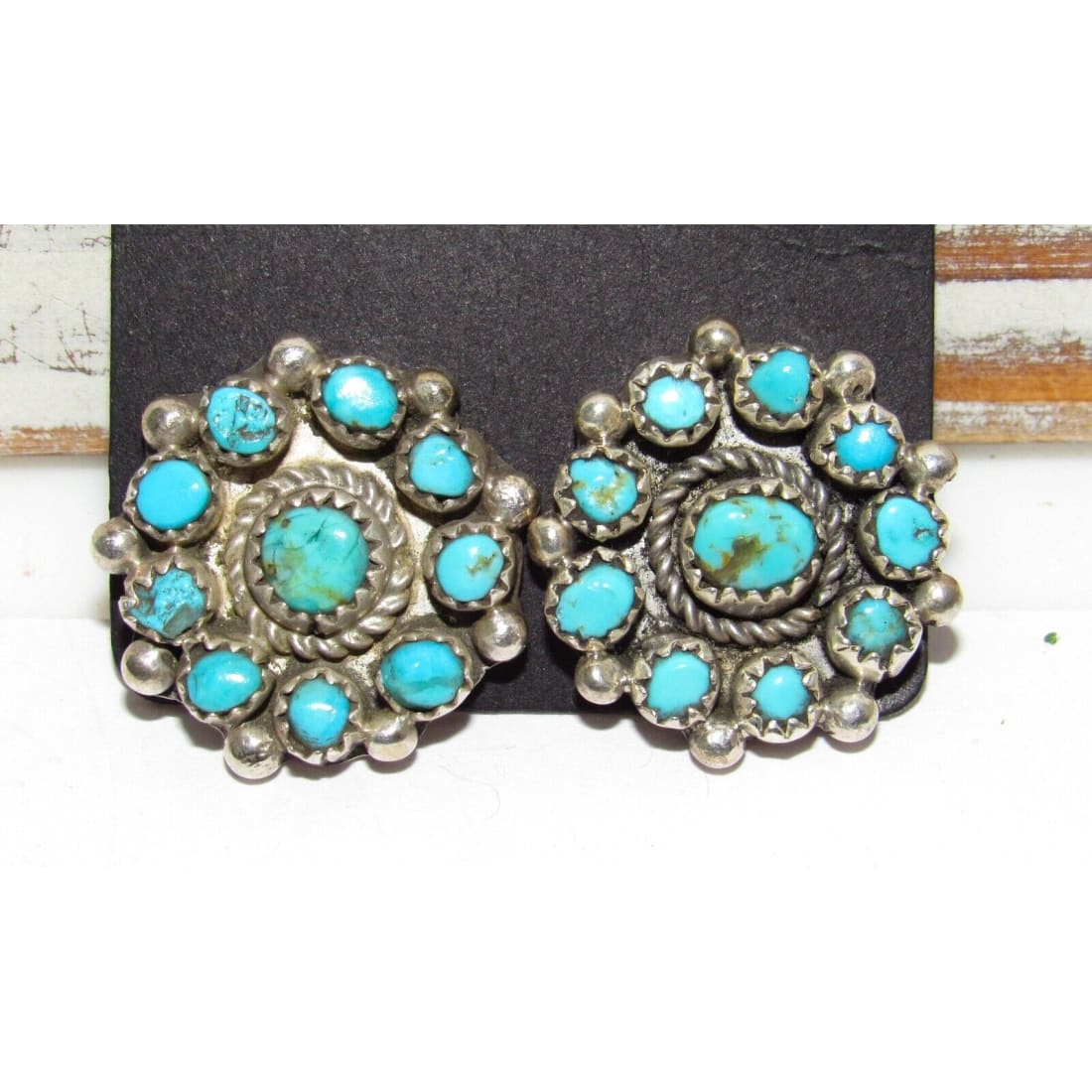 VTG Zuni Snake Eye Turquoise Cluster Earrings Sterling