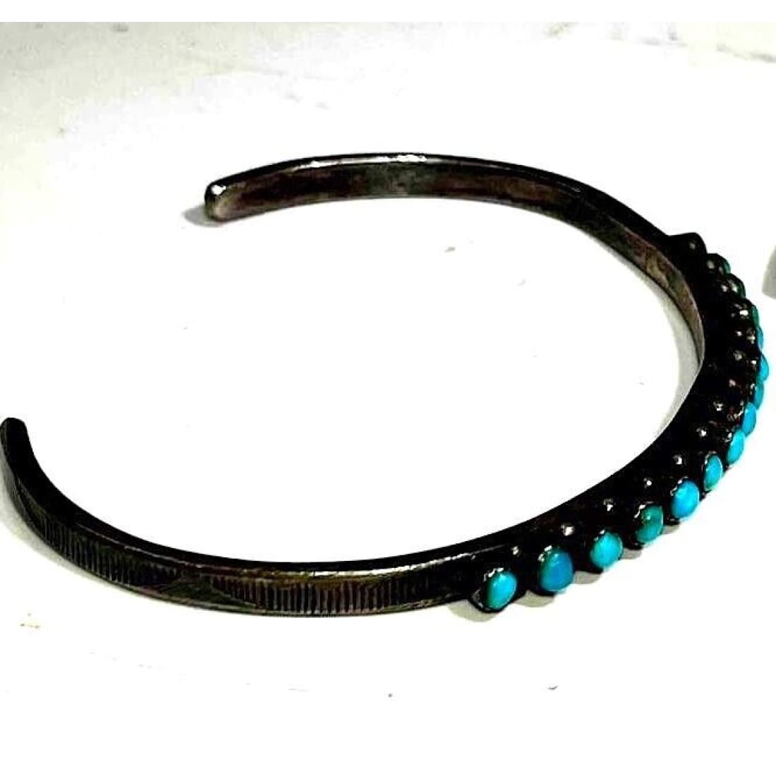 VTG Zuni Snake Eye Turquoise Cuff Bracelet Ingot Sterling