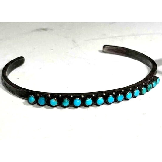 VTG Zuni Snake Eye Turquoise Cuff Bracelet Ingot Sterling
