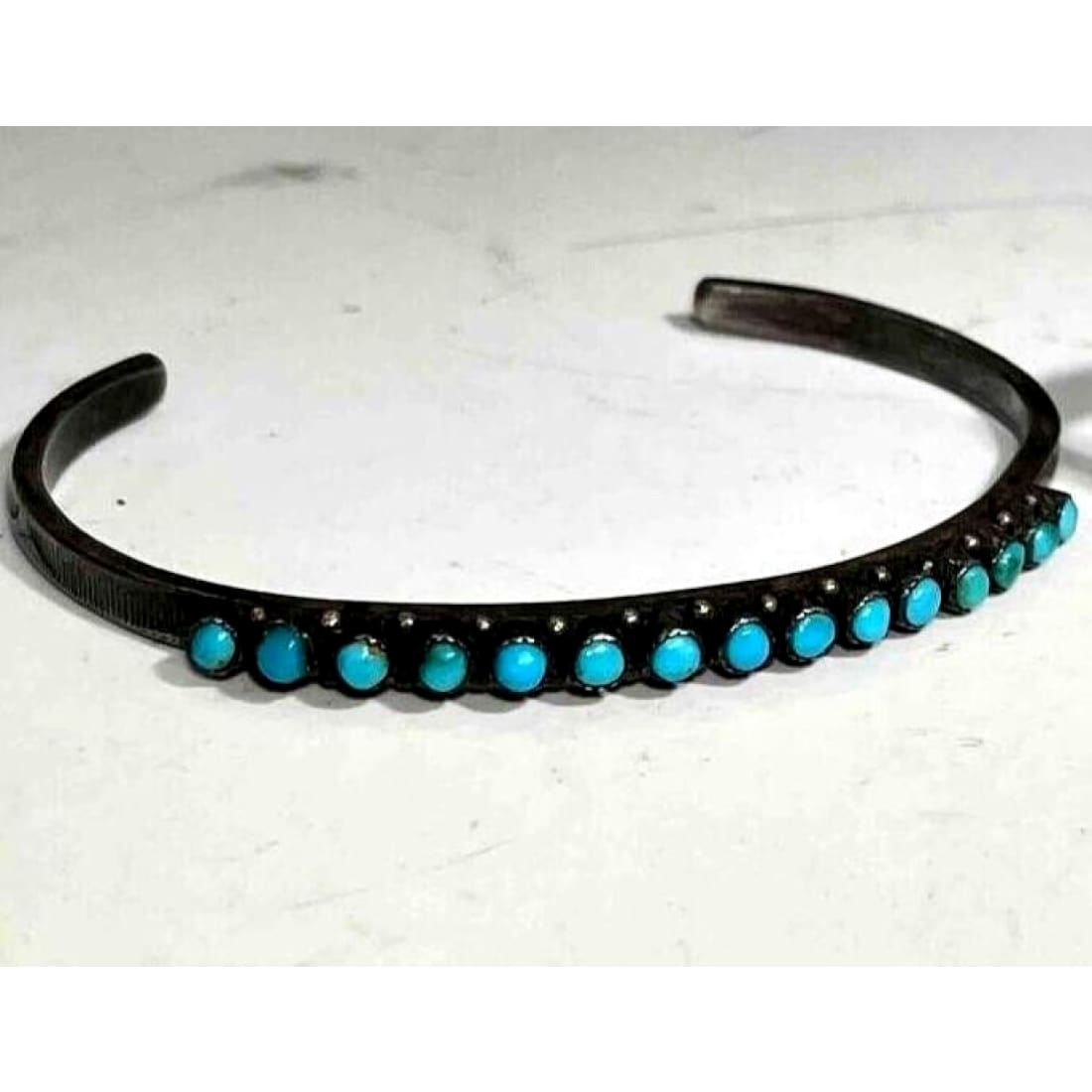 VTG Zuni Snake Eye Turquoise Cuff Bracelet Ingot Sterling