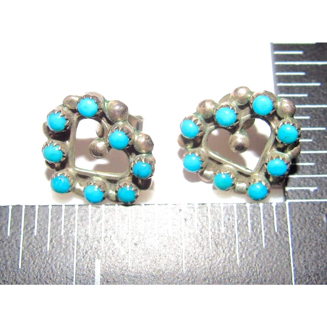 VTG Zuni Snake Eye Turquoise Heart Earrings Sterling Silver 