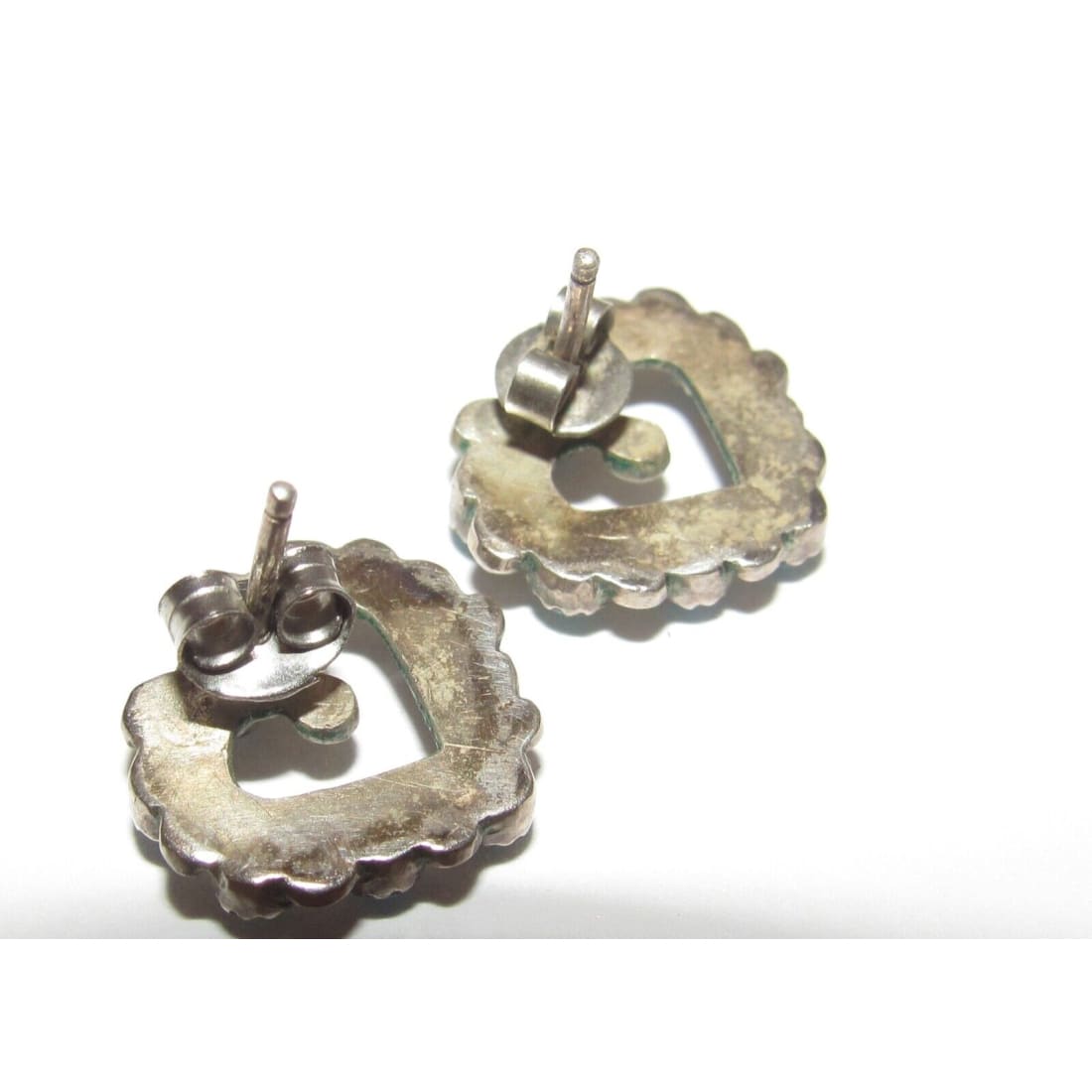 VTG Zuni Snake Eye Turquoise Heart Earrings Sterling Silver 
