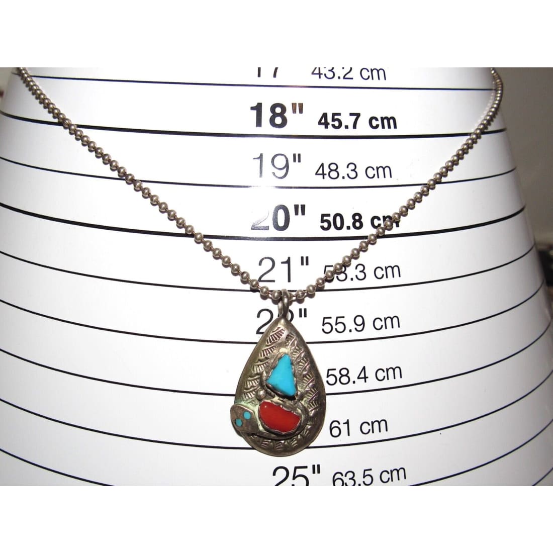 VTG Zuni Snake Pendant Turquoise Coral Sterling Silver 