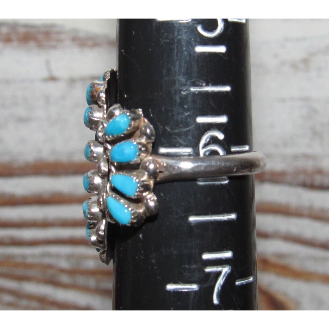 VTG Zuni Turquoise Cluster Ring Sz 6 Sterling Silver Native 