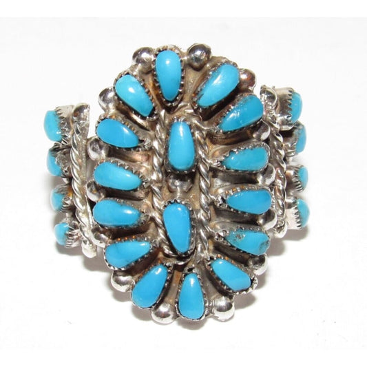 VTG Zuni Turquoise Cluster Ring Sz 6 Sterling Silver Native 