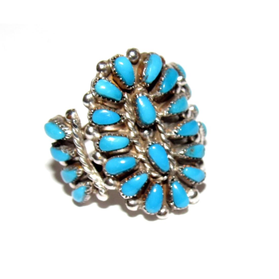 VTG Zuni Turquoise Cluster Ring Sz 6 Sterling Silver Native 
