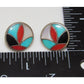 VTG Zuni Turquoise Coral Inlay Post Earrings Sterling Silver