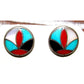 VTG Zuni Turquoise Coral Inlay Post Earrings Sterling Silver