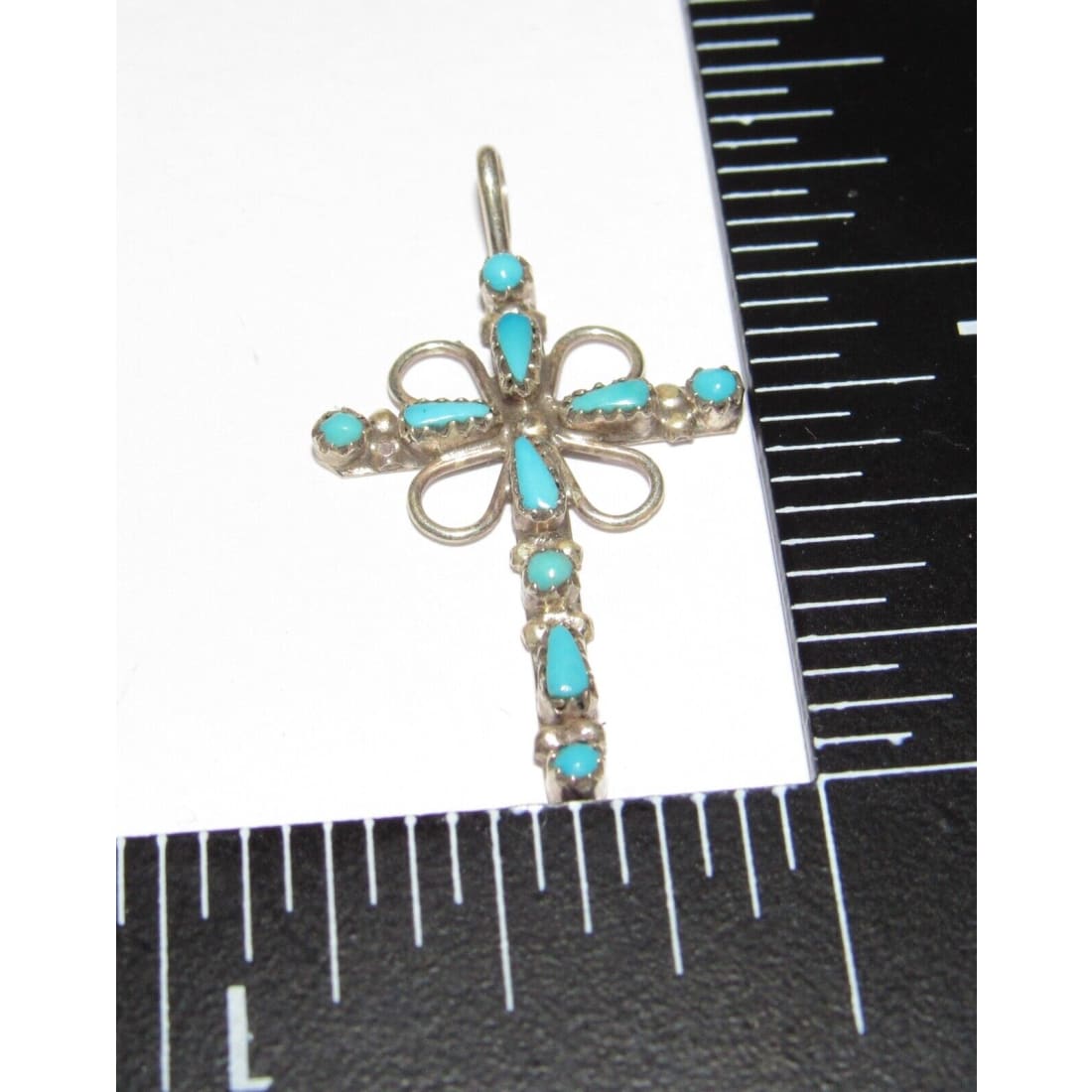 VTG Zuni Turquoise Cross Pendant Sterling Silver Native 